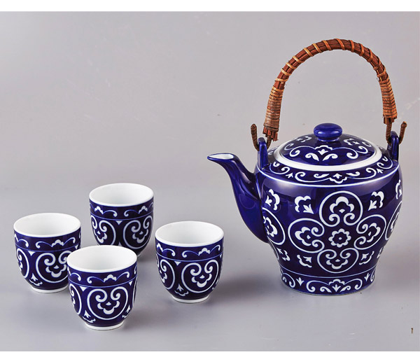 6頭藍(lán)底圖案茶具
